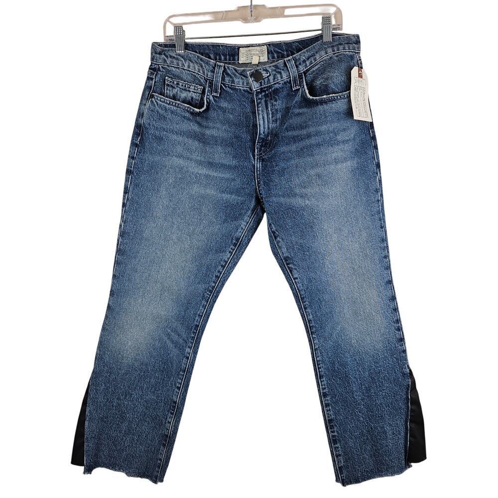 Current Elliott Kick Jean Light Sky with  Insert Raw Hem Crop Flare Jeans